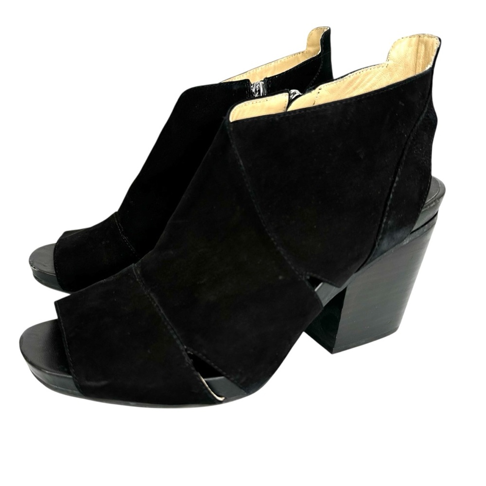 Nurture Heels Black Suede Leather Cuban Block Heel Zip Closure Women’s Size 9.5M